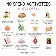 Please check the link guys!! No Spend Activities September, No Spend Activities August, No Spend September, Romanticize November, November Activities For Adults, No Spend Activities, No Spend, November Activities, Fall Mood Board