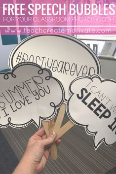 a hand holding up two speech bubbles with the words summer love you and sleep on them