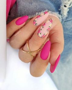 Bright Pink Nails, Neon Pink Nails, Hot Nail Designs, Cute Summer Nails, Simple Nail Art Designs, Pink Nail Designs, Spring Nail, Hot Nails, Holographic Nails