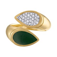 Classic in detail, modern in interpretation, the Moi et Toi Pavé Diamond and Enamel Ring is composed of 18k gold with pavé diamonds and enamel. Ring measures 15mm in length x 17 mm. Pavé diamonds are 1.5mm in size each. Shown here in Deep Green enamel, the enamel is available in custom shades of green, blue and red. The ring is also available with pavé on both sides. Available in all whole and half sizes. Made-to-order. Please allow 3 to 5 weeks for delivery. Made by artisans in New York. Availa Elegant Green Enamel Ring With Polished Finish, Elegant Enamel Diamond Ring, Luxury Enamel Ring With Diamond Accents, Luxury Enamel Rings With Diamond Accents, Elegant Gold Diamond Ring With Enamel, Luxury Diamond Enamel Ring With Polished Finish, Gold Enamel Ring With Inlay, Elegant Yellow Gold Enamel Ring With Diamond Accents, Elegant Enamel Rings With Polished Finish