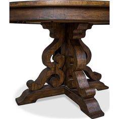 a wooden table with an intricate design on the top and bottom, made out of wood