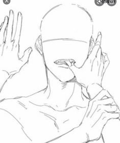 a drawing of a man holding his hands up to his face