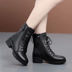 Otty Women's Warm Leather Boots | Ultrasellershoes.com – Ultra Seller Shoes Platform Boots Women, Rough Heels, Snowy Weather, Winter Leggings, Genuine Leather Shoes, Motorcycle Boots, Fur Boots