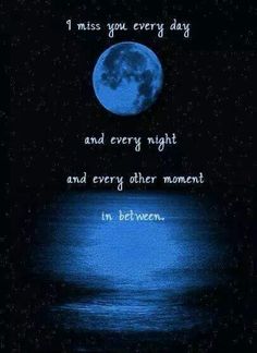 a blue moon with the words i miss you every day and every night and every other moment in between