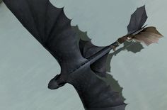 a black dragon flying through the air with its wings spread out and it's eyes open