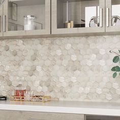 the kitchen counter is clean and ready to be used as a decorative wall paneling