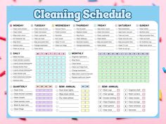 a cleaning schedule on a pink background with sprinkles