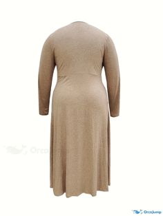 Orcajump - Plus Size Casual Dress, Women's Plus Button Decor Long Sleeve Cowl Neck High Stretch Dress With Pockets Stretch Solid Dresses With Buttons, Solid Stretch Dresses With Buttons, Stretch Solid Color Dresses With Buttons, Casual Dress Women, Plus Size Casual Dress, Button Decor, Stretch Dress, Dress With Pockets, Plus Size Casual