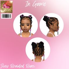 CeceSims XO — Zoey Braided Buns Kikovanity Sims 4 Hair, Cecesims Xo, Toddler Hair Sims 4, Braided Buns, Sims 4 Piercings