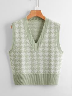 Pattern Sweater Vest, Green Sweater Vest, Sweater Vest Outfit, Mint Green Sweater, Houndstooth Sweater, Knit Vest Pattern, Sweater Vests, Green Vest, Solid Sweaters