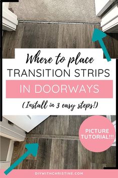 the floor with text overlaying where to place transition strips in doorways