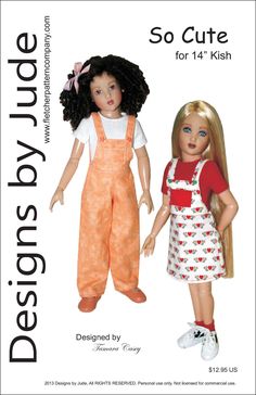 "Up for consideration is So Cute Overall, a PDF doll clothes sewing pattern for the 14\" Kish dolls featuring a short sleeve tee shirt with back snap closure, bib overalls with straps and a bib skirtall with straps. The design is also available for 12\" Senson dolls, Ellowyne, Marley Wentworth add others. Pattern is designed to be used with tee shirt knits for the top and cottons, blends or lightweight denim for the overalls and skirtalls. Notions needed are a 1/4\" elastic, snap sets and tiny b Doll Making Patterns, Poppy Parker Dolls, Clothes Sewing, Classic Suit, Bib Overalls, Clothes Sewing Patterns, Sewing Clothes, Cute Pattern, Clothing Patterns