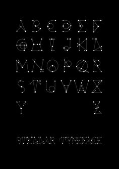 the letters and numbers are drawn in white ink on black paper, with dots all over them