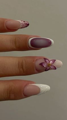 Cute Luminary Nails, Calla Lily Nails, Jasmine Le Nails, Simple Nail Designs Flower, Pink Orchid Nails, Flowers On Nails Simple, Lilies Nails, Pink Flower Acrylic Nails, Floral Nails Simple