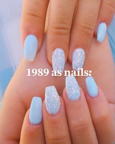 Taylor Swift albums as nails!! 1989 Taylor Swift Nails Ideas, Taylor Swift Nails Acrylic, Taylor Swift Nails Purple, Taylor Swift Nail Ideas Speak Now, Taylor Swift Dip Nails, 1989 Era Nails, 1989 Taylor Swift Aesthetic Nails, Taylor Swift Nails Simple, 1989 Nails Design