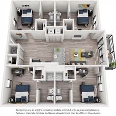 the floor plan for a two bedroom apartment with an attached kitchen and living room area