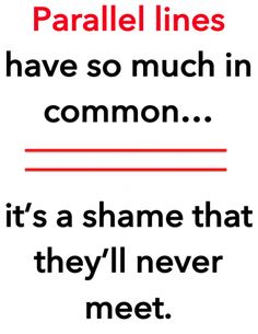 the words parallel lines have so much in common it's a shame that they'll never meet