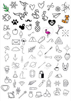 a large collection of hand drawn symbols