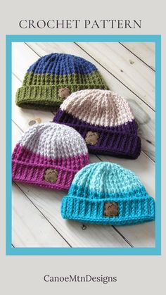 Crochet beanie pattern with a great unisex design. Create in color blocks or a solid color.