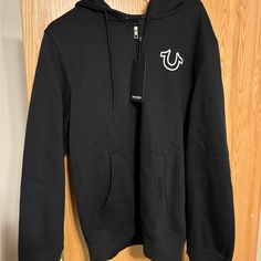 Brand New Never Worn Comes With Original Tags, Size Large Black Logo Print Sweatshirt For Loungewear, Casual Crew Neck Outerwear With Logo Print, Black Casual Fleece Tops, Casual Black Fleece Tops, Zip Up Sweatshirt, True Religion, Zip Ups, Men Sweater, Man Shop