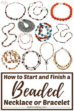 How to Start & Finish a Beaded Necklace (or Bracelet) - DIY Jewelry Making Tutorials & Simple Ideas for Beginners! Learn 3 easy ways to start and finish a beaded necklace or bracelet; infinity, clamshell knot covers, and crimp beads or tubes and pliers. Includes links to jewelry and bead supplies, fun projects, and resources. | #JewelryMaking #JewelryDIY #NecklaceDIY #BraceletDIY #HandmadeJewelryTutorial #HowTo Make A Beaded Necklace, Diy Jewelry To Sell, Diy Jewelry Unique, Beaded Necklace Diy, Diy Bracelets Easy, Easy Diy Jewelry