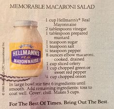 a recipe for mayonnaise is shown in an advertisement with information about the ingredients