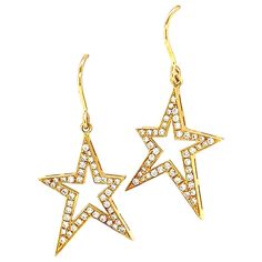 14k yellow gold and diamonds approx. 0.72tct star earrings. Approx. length is 37mm. Diamond Dangle Earrings, Star Earrings, Gold Stars, Diamond Earrings, Dangle Earrings, Jewelry Earrings, Diamonds, Yellow Gold, Drop Earrings