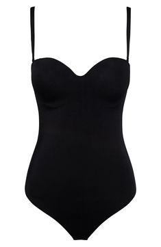 Sculpt your form in this elegant bodysuit featuring a built-in bandeau bra, a no-show thong back and a reinforced midsection with corsetry details. Removable, adjustable straps Cups lined with 94% cotton, 6% elastane 80% polyamide, 20% elastane Hand wash, line dry Made in Croatia Wolford Bodysuit Outfit, Bra Bodysuit, Black Shapewear, Wolford Bodysuit, Elegant Bodysuit, Bra Cup Sizes, Body Suit Outfits, Bandeau Bra, Shapewear Bodysuit