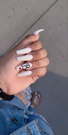 Initial Nails, Initial Acrylic, Boyfriend Initials, Red Acrylic Nails, Long Acrylic Nail Designs, Simple Acrylic Nails, Long Acrylic