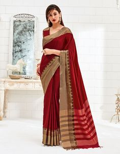 Red Cotton Saree, Saree Online, Sarees Online, Cotton Saree, Cotton Silk, Silk Sarees, Saree, India