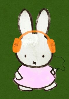 a drawing of a rabbit with headphones on