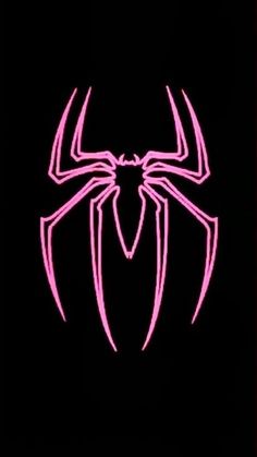 a pink spider logo on a black background