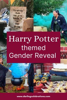 harry potter themed gender reveal with pictures and text overlays that reads, harry potter themed gender reveal