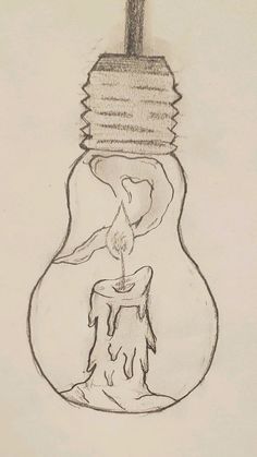 a drawing of a light bulb with a candle in it