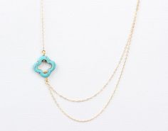 Turquoise clover necklace  "Erato" Elegant Turquoise Charm Necklaces With Adjustable Chain, Elegant Turquoise Charm Necklace With Adjustable Chain, Elegant Turquoise Flower Pendant Jewelry, Elegant Turquoise Jewelry For Layering, Dainty Turquoise Necklace With Clavicle Chain, Dainty Turquoise Clavicle Chain Necklace, Elegant Turquoise Necklace With Delicate Chain For Gift, Gold Jewelry Layered Necklace, Asymmetric Necklace