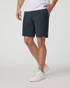 Travel, tee times and outdoor events—do it all in the Fleet Chino Short. We’re bringing your favorite 4-way stretch, mostly recycled fabric to a polished new short silhouette with an elastic waist, moisture-wicking tech and a clean finish you can wear everywhere. | Vuori Fleet Chino Shorts 8.5" | Navy | 34 Vuori makes premium performance apparel inspired by the active Coastal California lifestyle; an integration of fitness, surf, sport, and art. Breaking down the boundaries of traditional active Mens Navy Shorts, Coastal California, In The Navy, California Coastal, California Lifestyle, Navy Shorts, Outdoor Events, Performance Outfit, Mens Navy