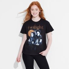 Take your casual style up a notch with this Women's Twilight Short Sleeve Graphic T-Shirt – Black. With Twilight graphics on the front, this tee gives a laid-back vibe. It is made from midweight and breathable fabric that feels comfortable against your skin. Wear this women’s t-shirt with your favorite pair of jeans for a perfectly relaxed look. Twilight T Shirt, Boyfriend T Shirt, Christmas Wishlist, Dream Closet, Casual Style, Breathable Fabric, Sleeve Styles, Fitness Fashion, Fabric Weights