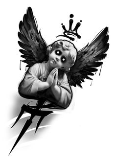 a drawing of an angel sitting on top of a chair