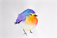 a watercolor painting of a colorful bird