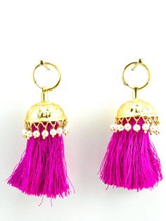 Flamingo Jhumka earrings with Faux Pearls and Hot Pink threads - Desi Royale Cheap Festive Earrings With Latkans, Punjabi Jhumka, Punjabi Traditional Jewellery, Anarkali Kurtis, Punjabi Culture, Designer Lehengas, Diamond Fashion Jewelry, Traditional Jewellery, Mens Gold Jewelry