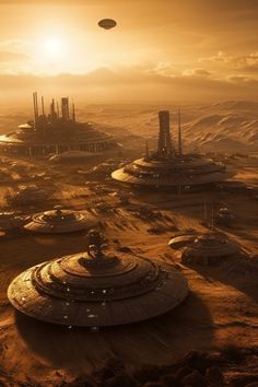 an artist's rendering of a sci - fi city in the middle of nowhere