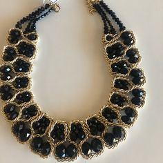 Beautiful Black And Gold Beaded Necklace 2” Wide, 3.5” Long Adjustment Chain. Front To Back 8”. Fits Close To The Neckline Gold Beaded Necklace, Beaded Jewelry Tutorials, Gold Bead Necklace, Bead Patterns, Jewelry Tutorials, Black Beads, Gold Beads, Beading Patterns, Wire Jewelry