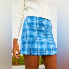 Nwt Brandy Melville John Galt California Pacsun Light Blue Plaid Pencil Fitted Mini Skirt With Two Front Slits & Zipper Closure At Back - Xs/S **New With Tags** Made In China 64% Polyester / 34% Viscose / 2% Spandex Women's One Size / Fits Size 23" - 25" Waist Approximate Flat Lay Measurements: Waist: 12" Length: 16" **Originally Priced At $26.00** Light Blue Pencil Skirt, Brandy Melville Cara Skirt, Brandy Melville Plaid Skirt, Purple Plaid Skirt, Dark Green Skirt, Cara Skirt, Fitted Mini Skirt, Red Floral Skirt, Brandy Melville Skirt