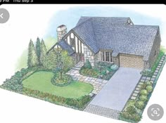 this is an artist's rendering of the front view of a house with landscaping