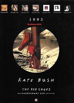 an advertisement for kate bush's red shoes