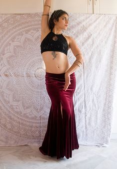 Custom mermaid skirt, made to your measurements and fabric suggestion! Skirts shown in photos are SAMPLES of my work and have all been sold. See some of in-stock fabric options here; https://www.etsy.com/shop/TheniaTribal?section_id=25792545 Ideal for tribal fusion dance, other dance, or pretty much to make a great impression on a night out. The skirt will be machinestitched and all edges will be serged. Waist tube will have elastic band, just a bit tighter than the skirt's waist, so that it sta Bellydance Skirt, Earthy Outfits, Belly Dance Costumes, Futuristic Fashion, Velvet Skirt, Mermaid Skirt, Dance Outfits, Belly Dance, Dance Costumes