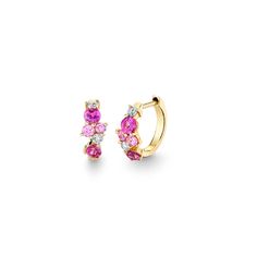 Gold & Diamond Pink Sapphire Cocktail Huggie Hoops - Sydney Evan Fine Jewelry Pink Huggie Earrings For Anniversary, Pink Huggie Hoop Earrings For Anniversary, Pink Huggie Jewelry With Prong Setting, Pink Hoop Huggie Earrings For Anniversary, Pink Huggie Hoop Earrings Fine Jewelry, Yellow Gold Huggie Earrings With Sparkling Stones, Dream Aesthetic, Gold Cocktail, How To Make Notes