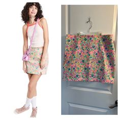 Brand: Wild Fable Department: Womens Size: 14w Or 16w Description: White Denim Skirt With Bright Ditsy Floral Pattern Condition: New With Tags Check Out My Other Items For Great Bundle Deals! *All Measurements Are Approximate* Pink Fitted Y2k Denim Skirt, Y2k Summer Lined Skirt, Y2k Style Summer Lined Skort, Y2k Style Summer Lined Skirt, Pink Mini Denim Skirt For Summer, Pink Mini Denim Skirt, Pink Mini Denim Skirt Casual, Pink Casual Mini Denim Skirt, Casual Pink Mini Denim Skirt