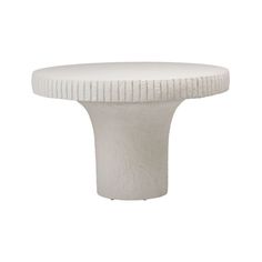 a white table with a circular base on it's side, against a white background