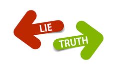 two arrows pointing in opposite directions with the words lie and truth on them, both red and green